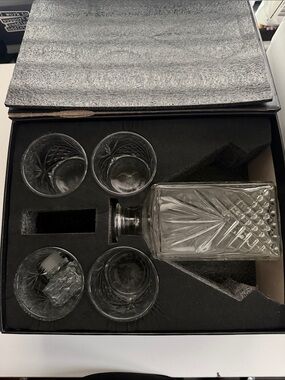 Crystal Whiskey Decanter Set - Clear Glass